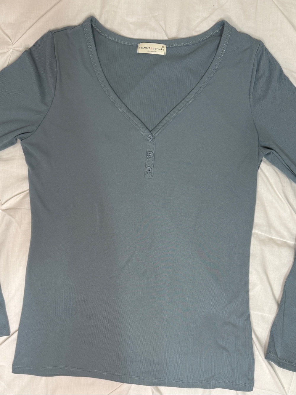 Slate Blue V-Neck Henley Long Sleeve Top